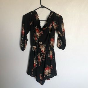 Off the Shoulder Floral Black Romper